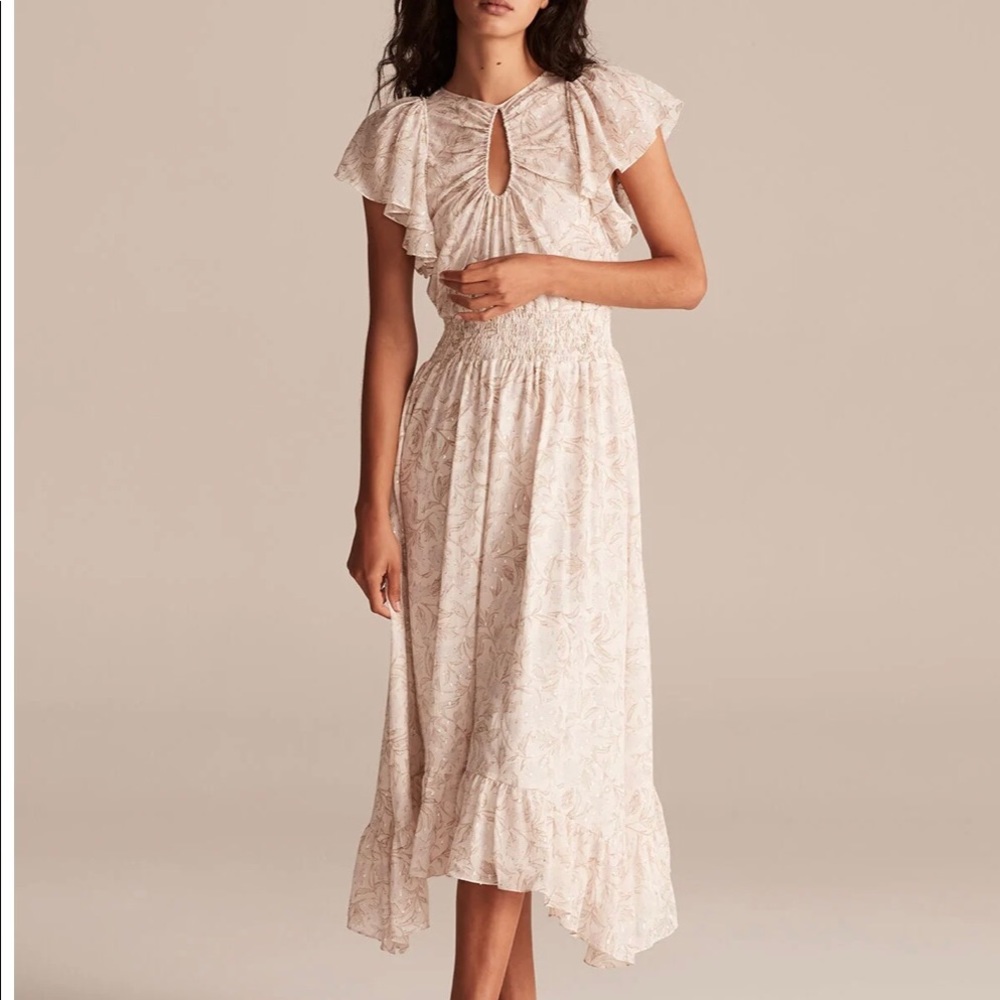 Rebecca Taylor Zadie Smocked Floral Metallic midi Dress